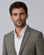 Men's Checked Blazer - Grey Beige Two-Button Textured Weave - Galonni