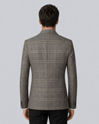 Men's Checked Blazer - Grey Beige Two-Button Textured Weave - Galonni