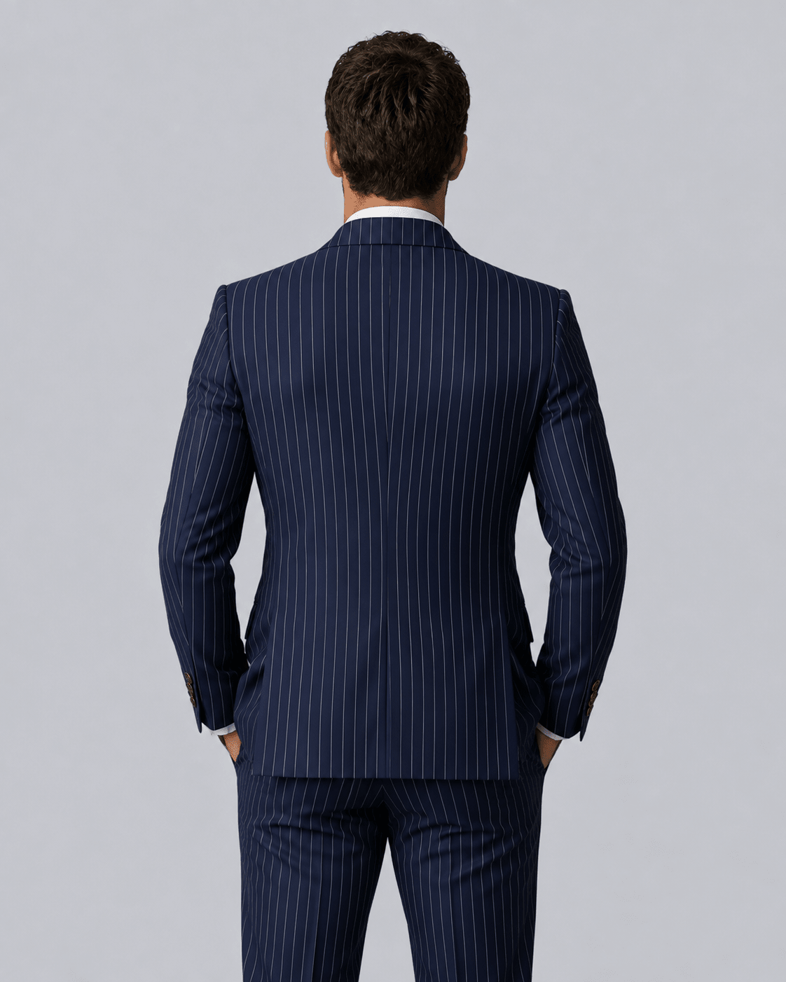 Men's Double-Breasted Pinstripe Blazer - Navy Six-Button - Galonni