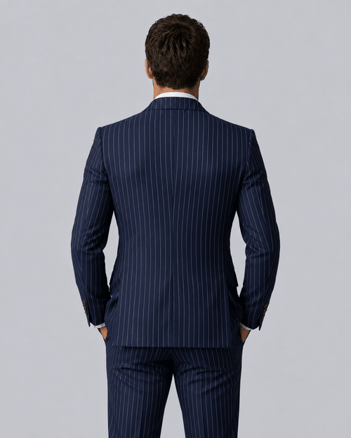 Men's Double-Breasted Pinstripe Blazer - Navy Six-Button - Galonni