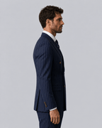 Men's Double-Breasted Pinstripe Blazer - Navy Six-Button - Galonni