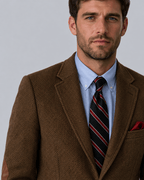 Men's Herringbone Blazer - Brown Two-Button Elbow Patches - Galonni