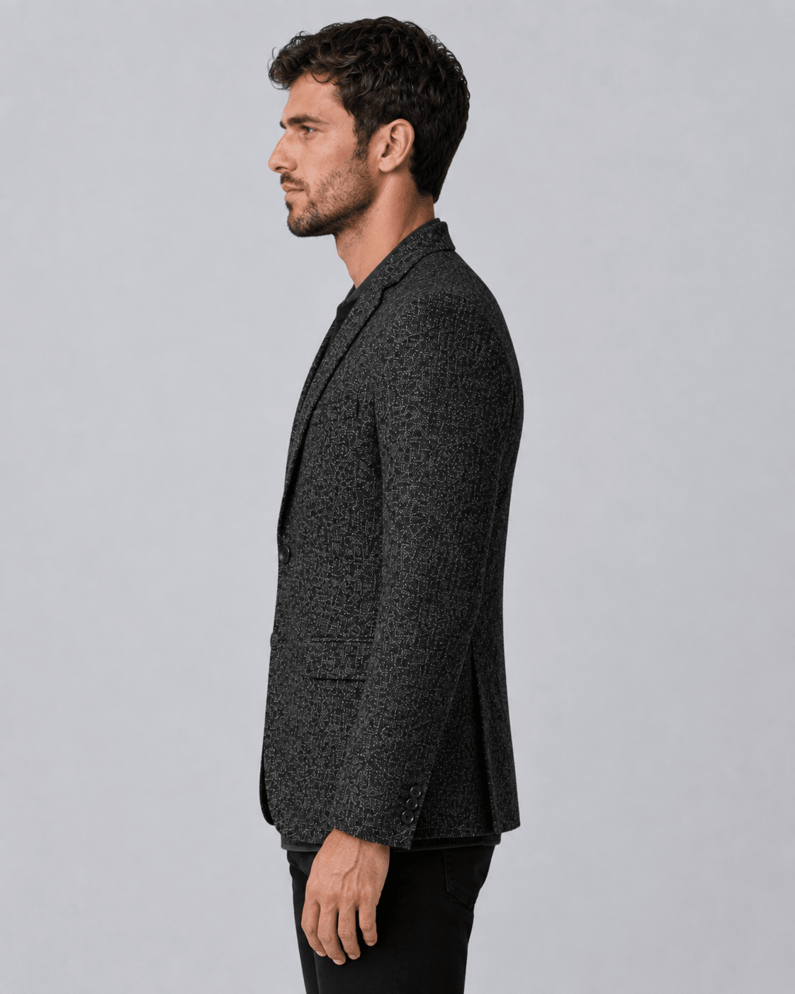Men's Slim Fit Two-Button Blazer - Charcoal Textured Melange - Galonni