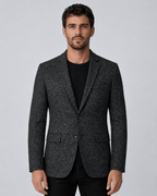 Men's Slim Fit Two-Button Blazer - Charcoal Textured Melange - Galonni
