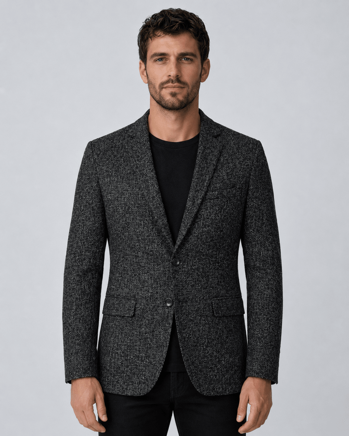 Men's Slim Fit Two-Button Blazer - Charcoal Textured Melange - Galonni