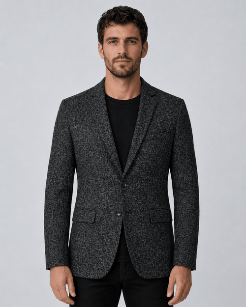 Men's Slim Fit Two-Button Blazer - Charcoal Textured Melange - Galonni