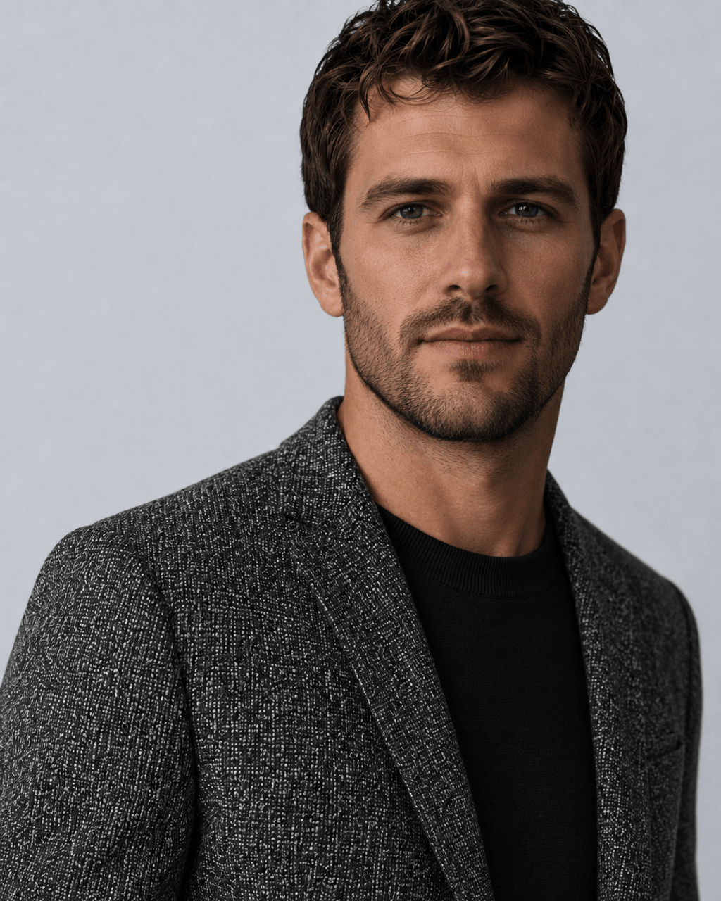 Men's Slim Fit Two-Button Blazer - Charcoal Textured Melange - Galonni