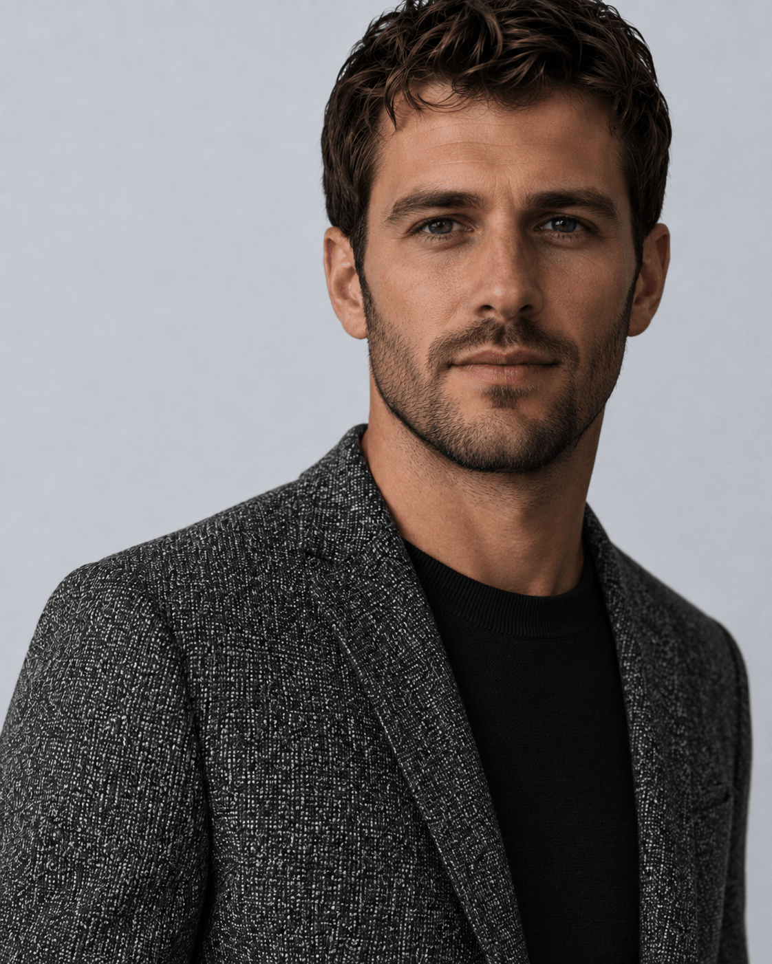 Men's Slim Fit Two-Button Blazer - Charcoal Textured Melange - Galonni