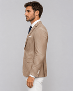 Men's Striped Blazer - Brown Beige Two-Button Slim Fit - Galonni