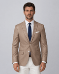 Men's Striped Blazer - Brown Beige Two-Button Slim Fit - Galonni