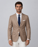 Men's Striped Blazer - Brown Beige Two-Button Slim Fit - Galonni