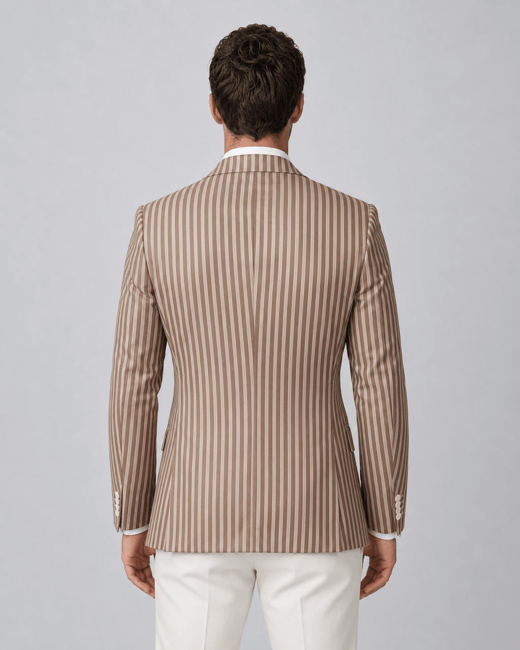 Men's Striped Blazer - Brown Beige Two-Button Slim Fit - Galonni