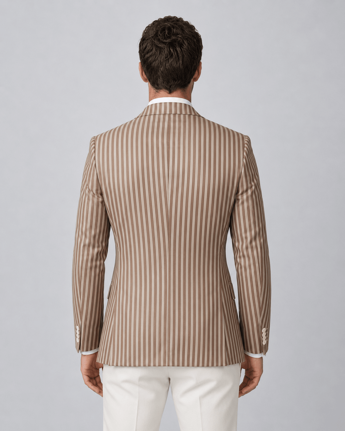 Men's Striped Blazer - Brown Beige Two-Button Slim Fit - Galonni